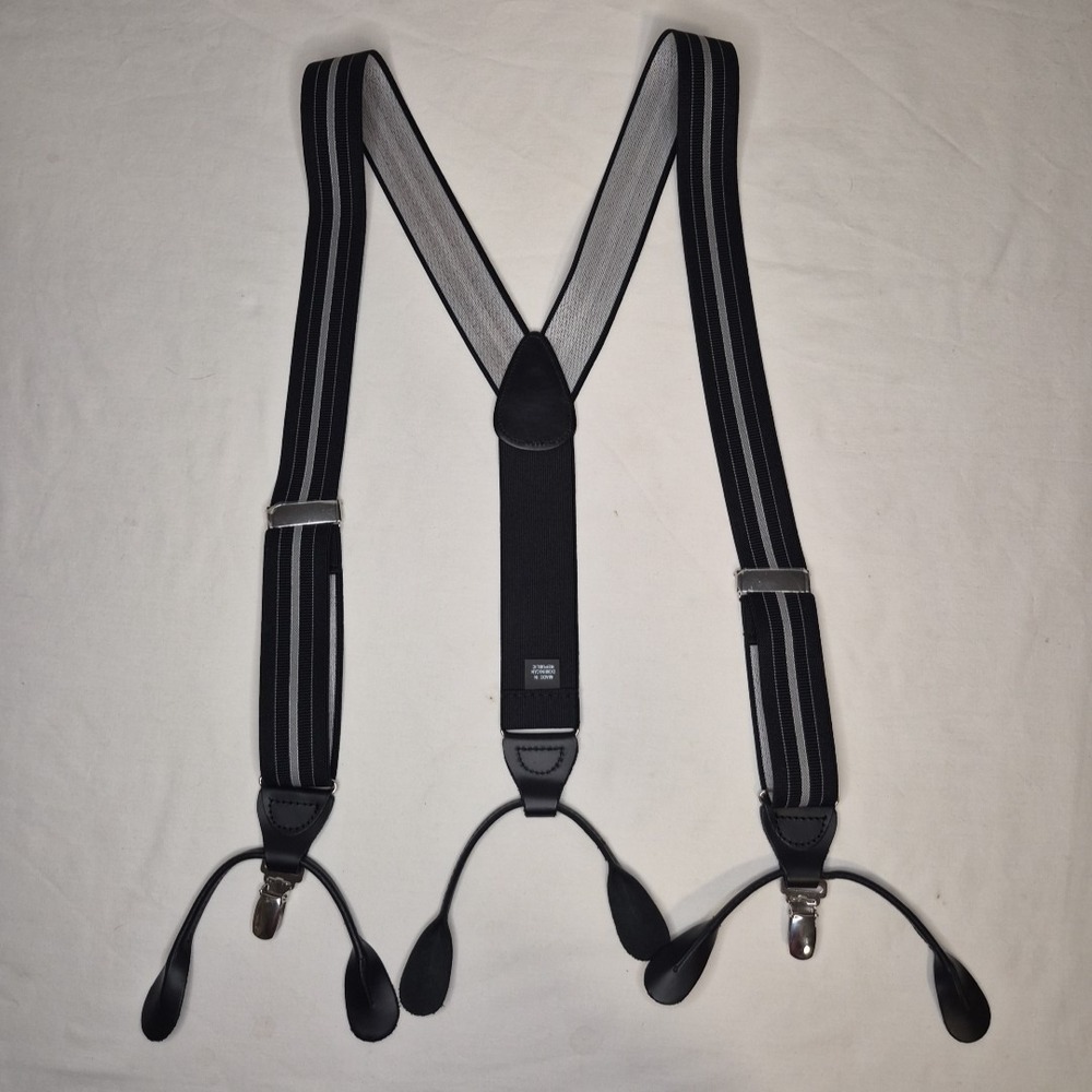 NWOT Jos A Bank Convertible Clip Suspenders Button Braces Black Gray Stripe - Picture 3 of 7